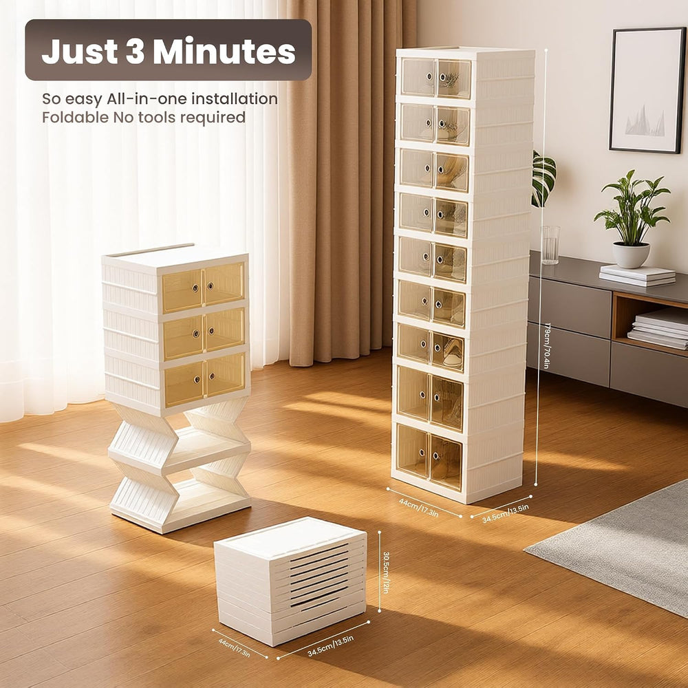 Foldable Shoe Organizer Storage Box Set of 4, Portable Extra Large Folding Sh...