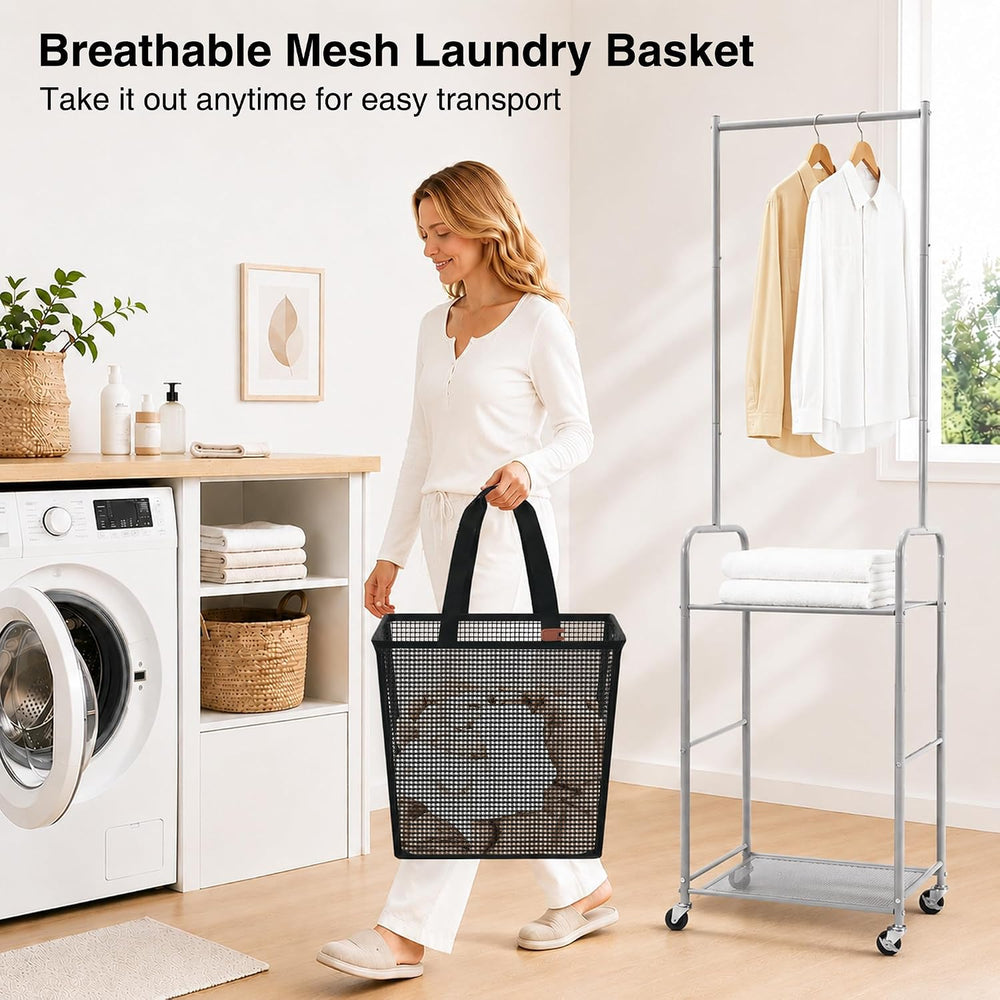 STO STO 3-in-1 Laundry Cart with Hanging Rack, Slim Space-Saving Rolling Laun...