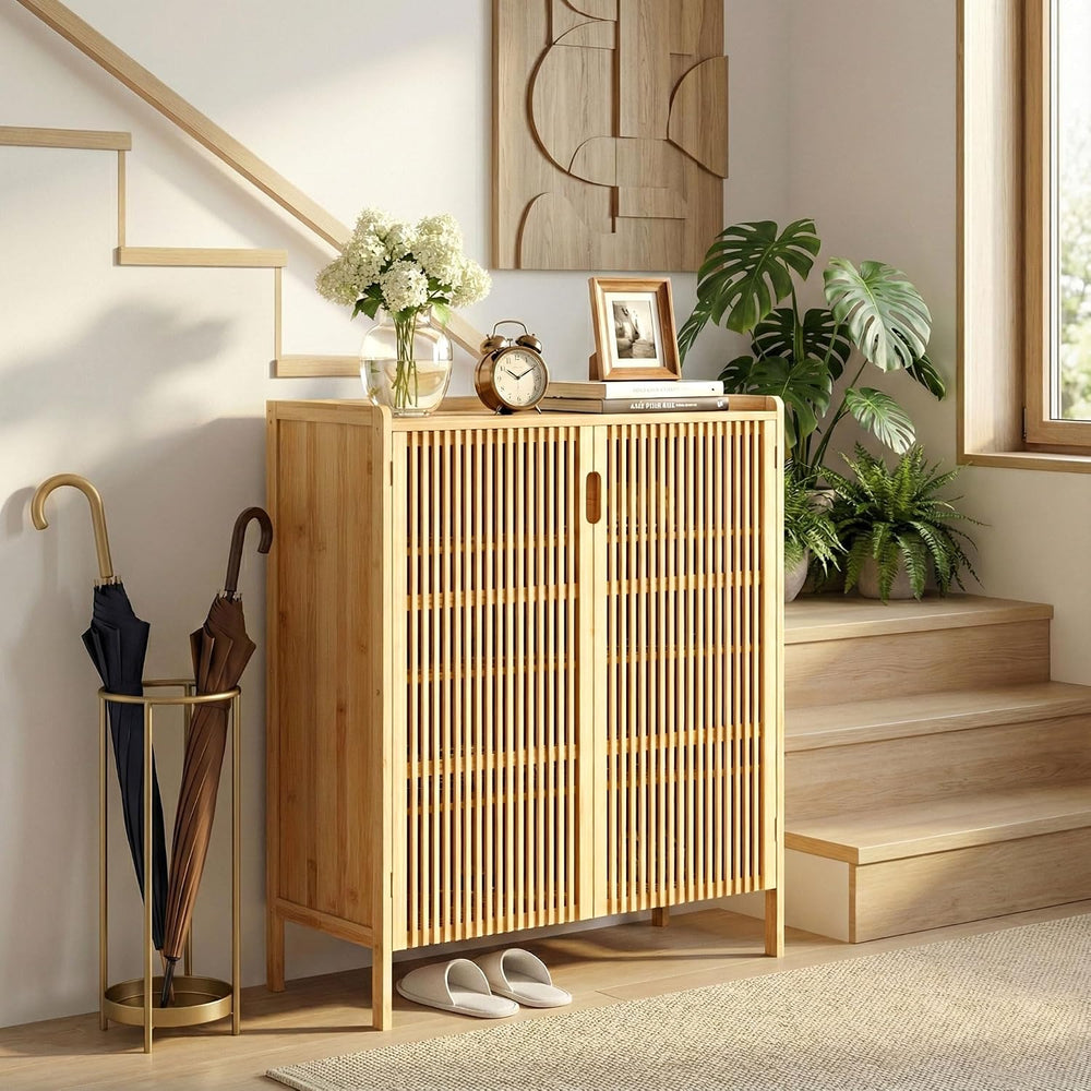 Bamboo Shoe Storage Cabinet for Entryway with Doors, Hidden Shoe Organizer
