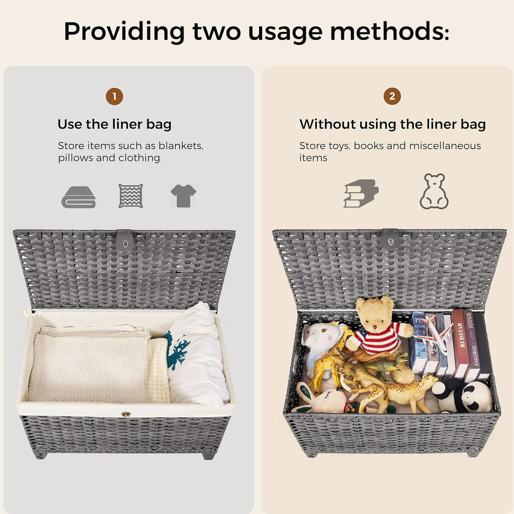 Wicker Storage Basket with Lid, 160L Shelf Basket with Removable Liner Bag