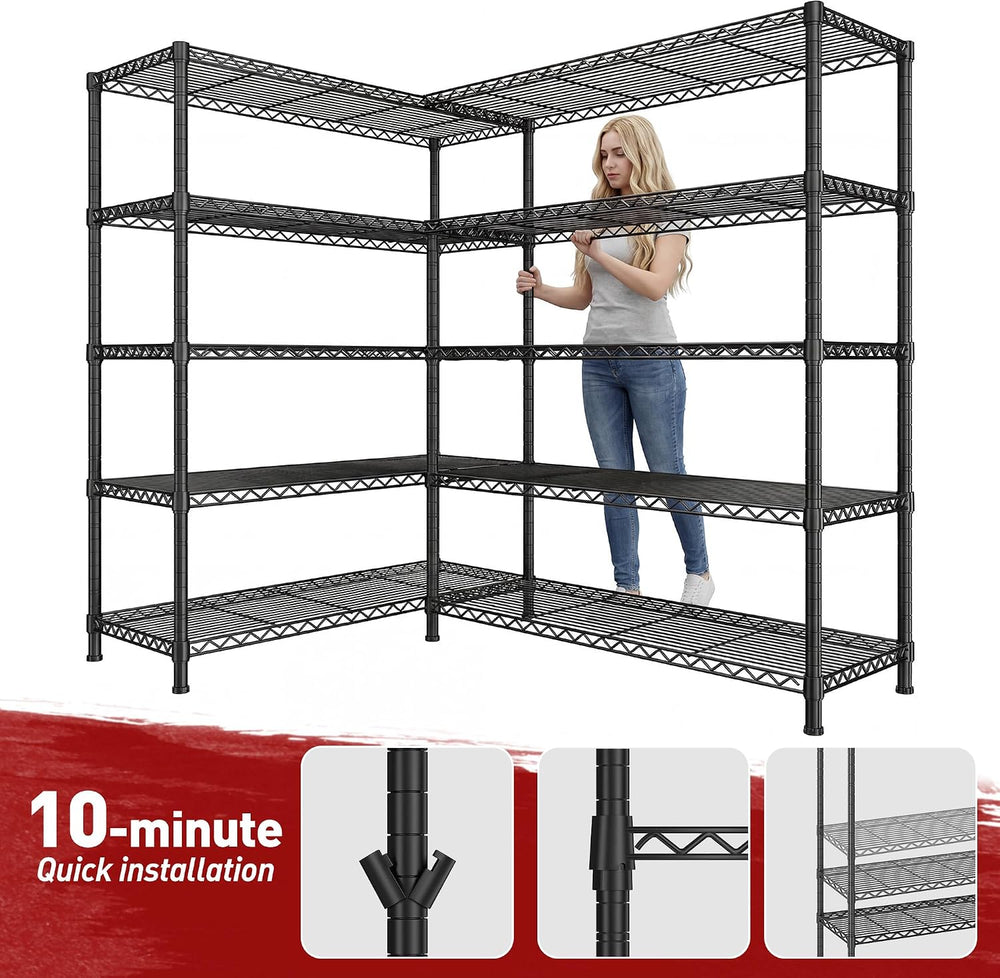 REIBII 73"W 5-Tier Heavy Duty Wire Shelving Unit 1650 LBS,Garage Commercial