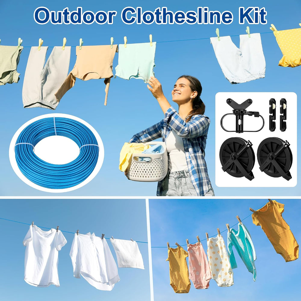 Outdoor Clothesline Kit, Metal Clothes line Pulley Kit for Outside