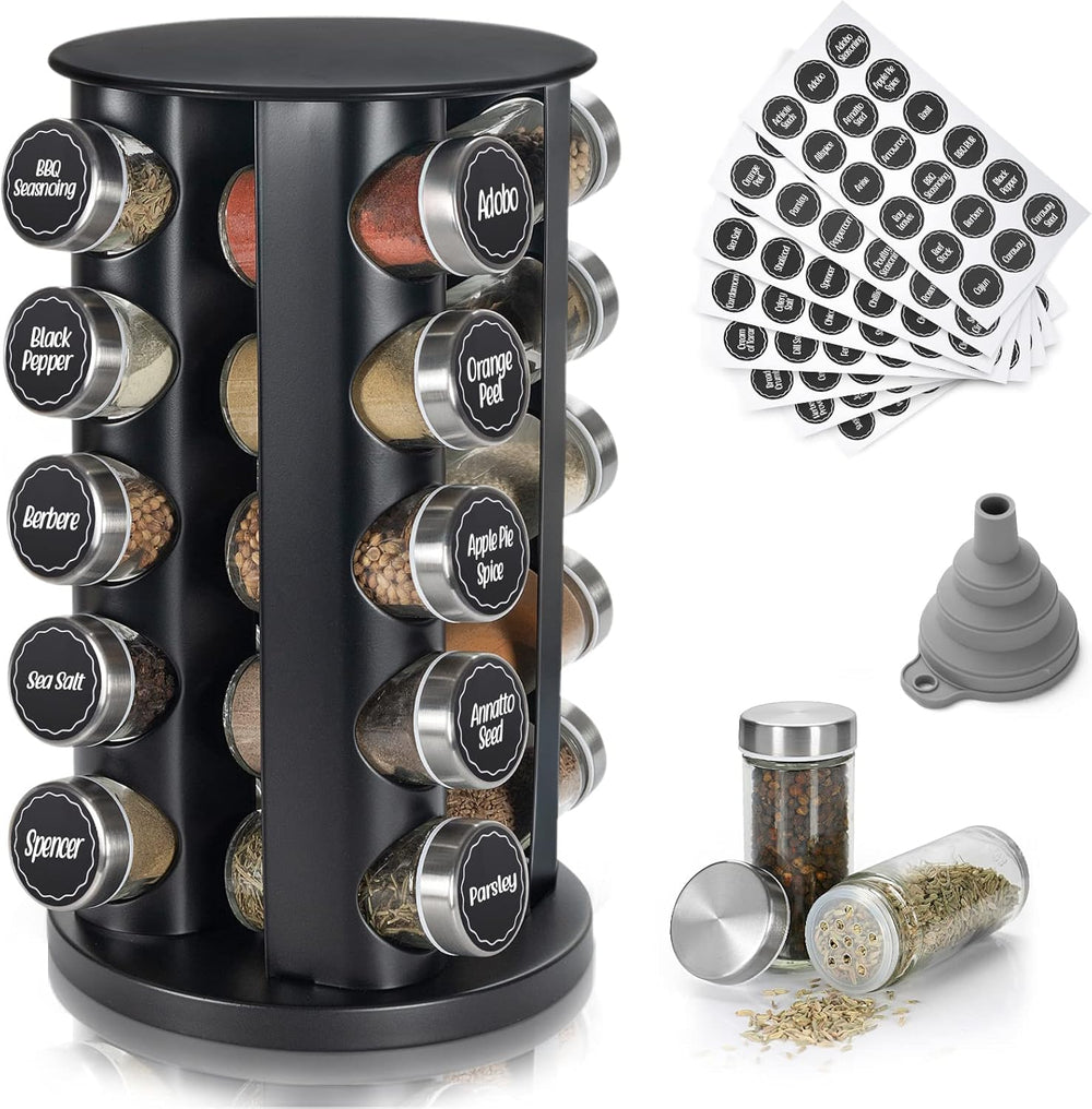 Tianifa Black Countertop Revolving Spice Rack, Empty 20-Jars Rotating Spice R...