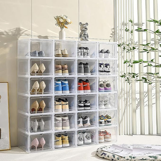 XXL Drop Front Shoe Storage Box Stackable, 6 Pack Shoe Display Case Fit US 15 - Image 2