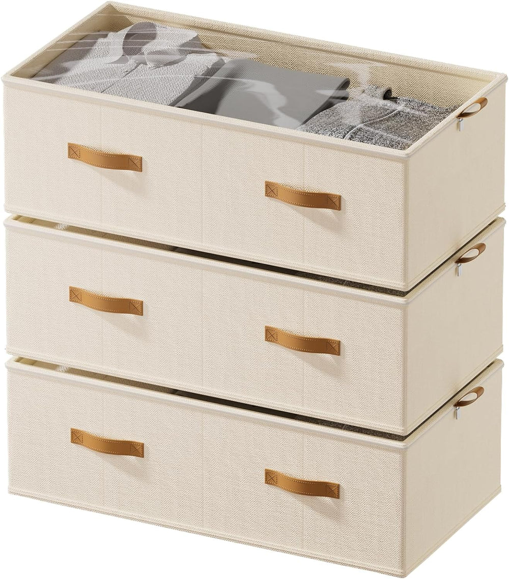 10inch 3 Pack Under Bed Storage Containers, 10 Inch Tall Underbed Clothes Sto...