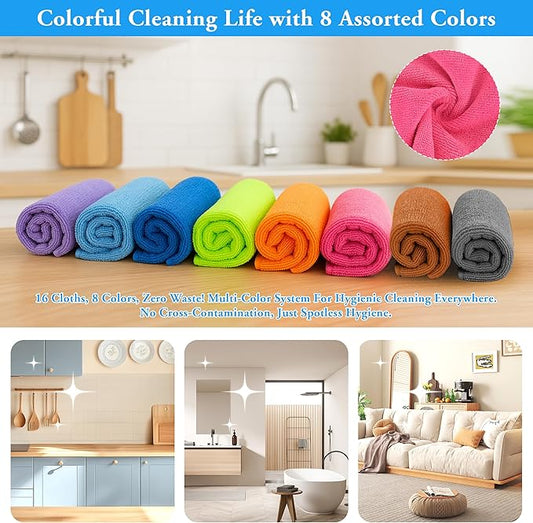 Microfiber Cleaning Cloths 16 Pack 8 Color Cleaning Rags - Image 2