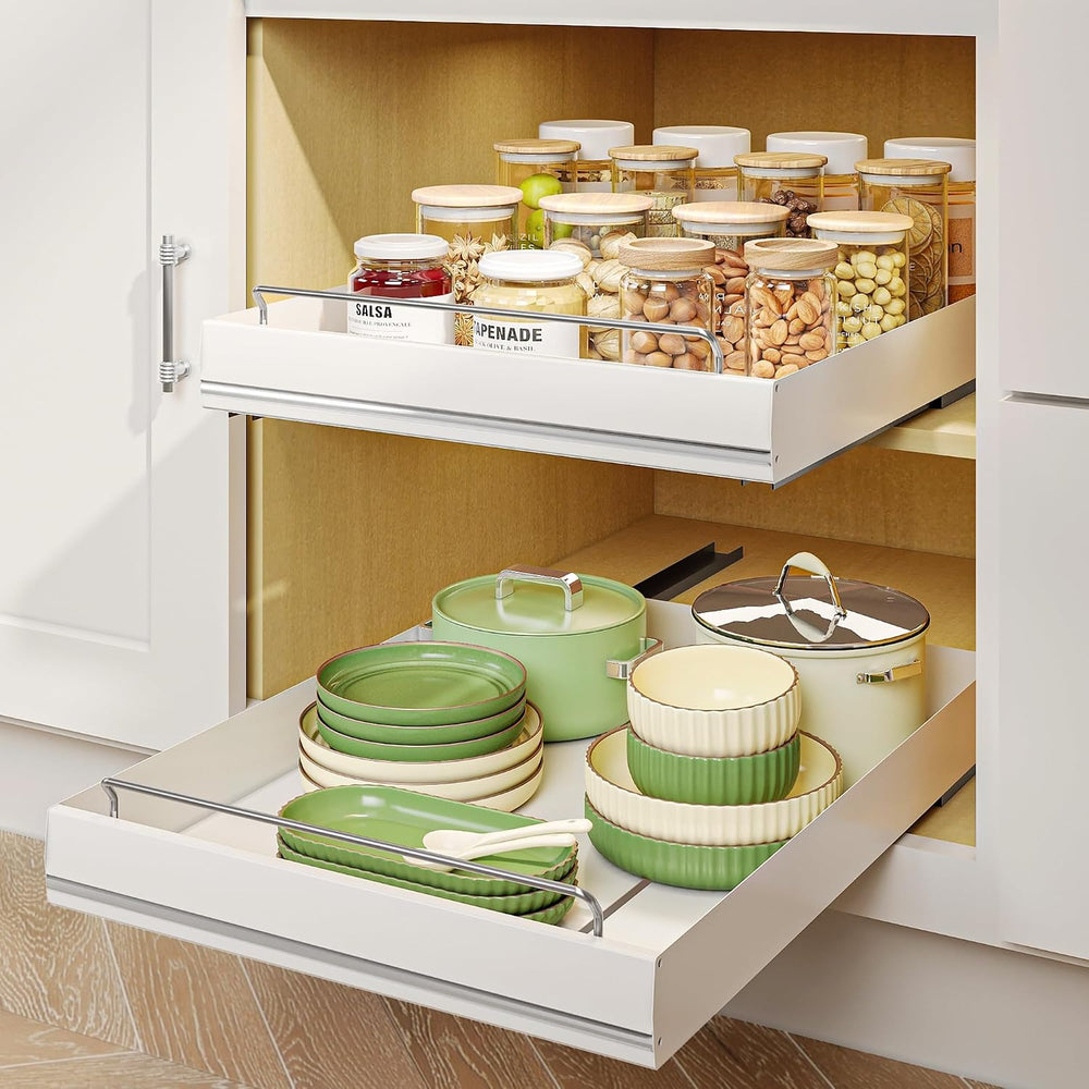 MINGLING 2 Pack Pull Out Cabinet Organizer, Stainless Steel White