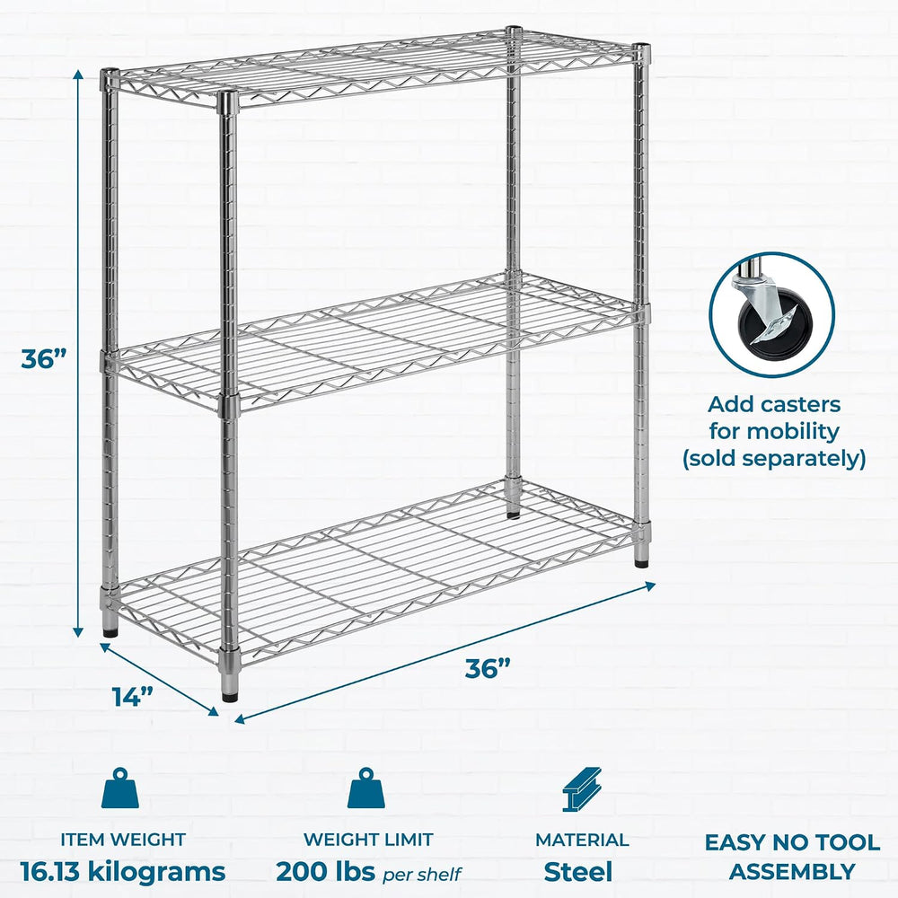 Honey-Can-Do 3-Tier Heavy-Duty Adjustable Shelf Storage Unit With 200-lb Capa...