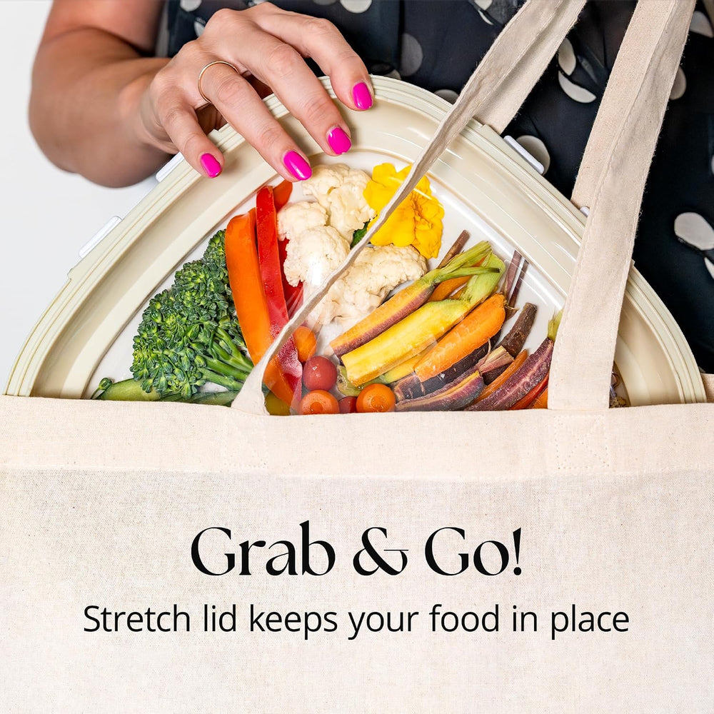 Crudités Portable Stretch-Lid Snack Tray, Square 4-Pack, Cream White