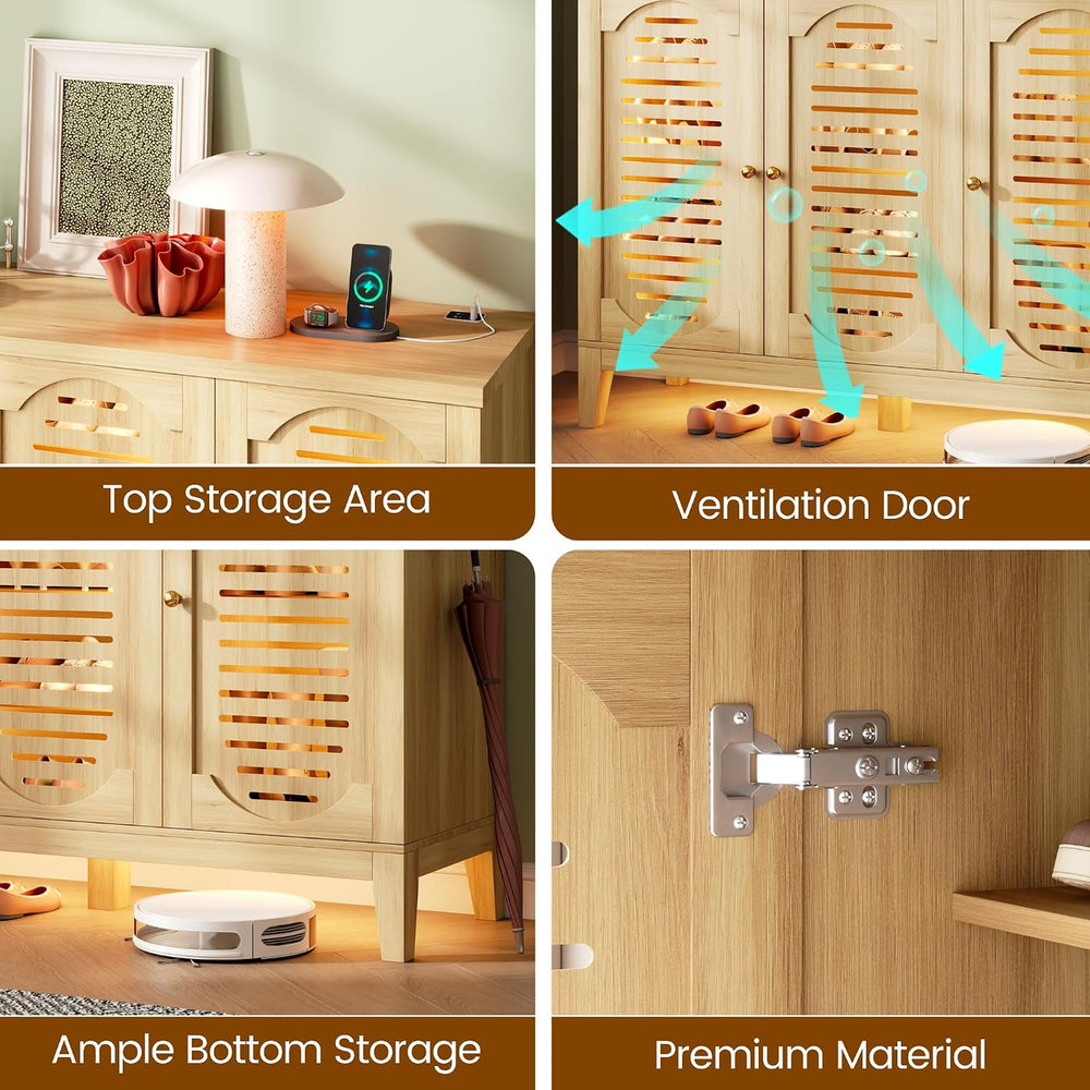 Vlsrka Shoe Storage Cabinet with Slatted Doors and Motion Sensor Lights