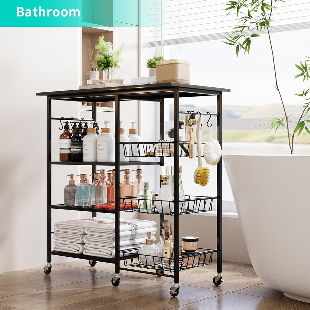 HapiRm Rolling Kitchen Microwave Cart - 4 Tier Microwave Table Stand with Pul...