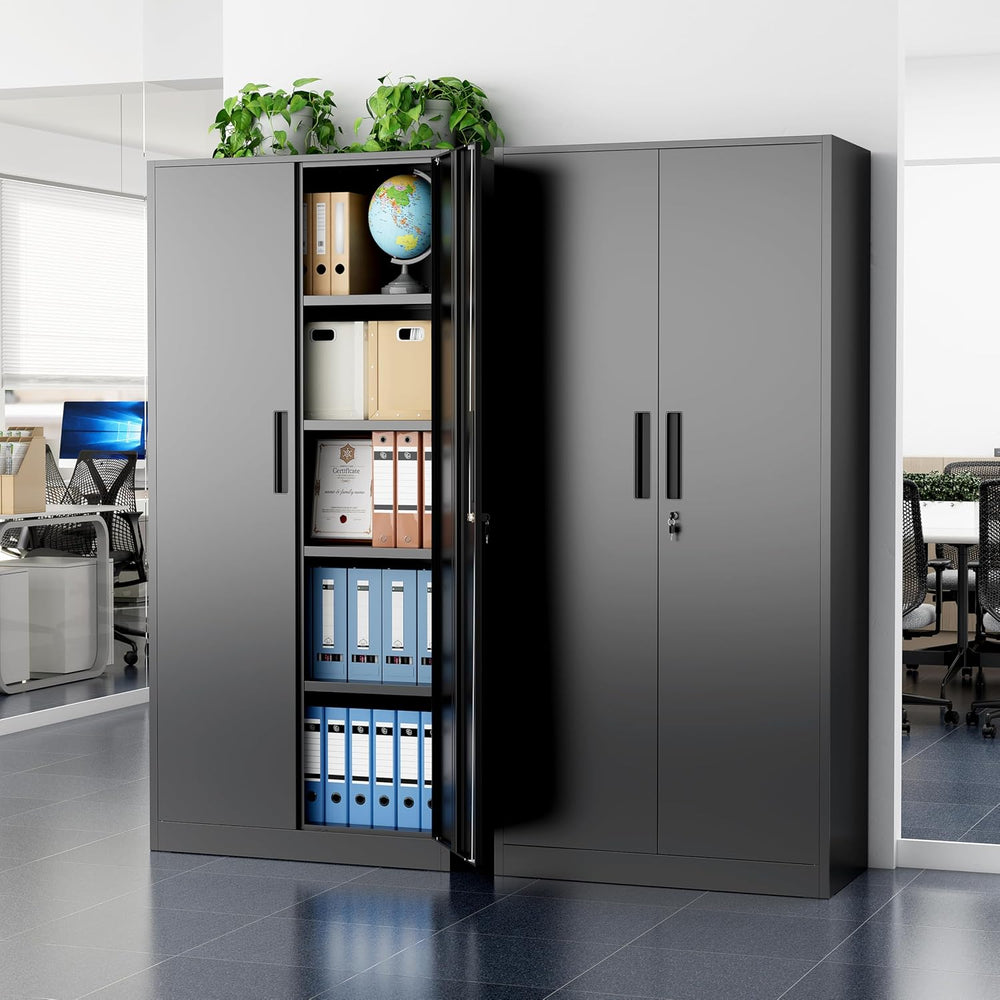 Greenvelly Metal Cabinet, 72" Black Locking Metal Storage Cabinet with 2...