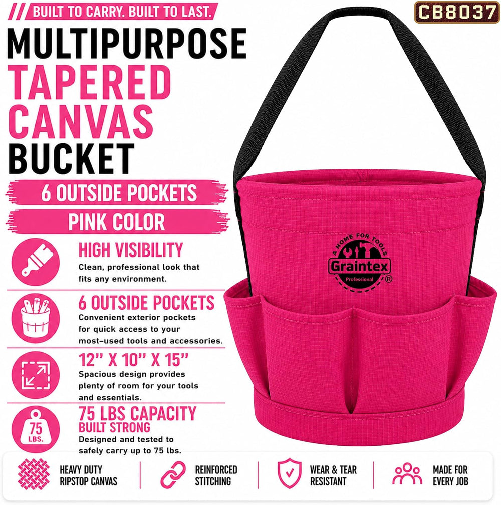 Graintex Tapered Canvas Bucket 12"x10"x15", Utility Tool Bucke...