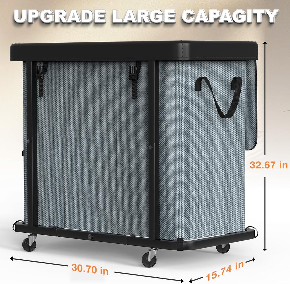 Laundry Basket with Wheels, 230L(60Gal) Laundry Sorter 3 Section - Gray
