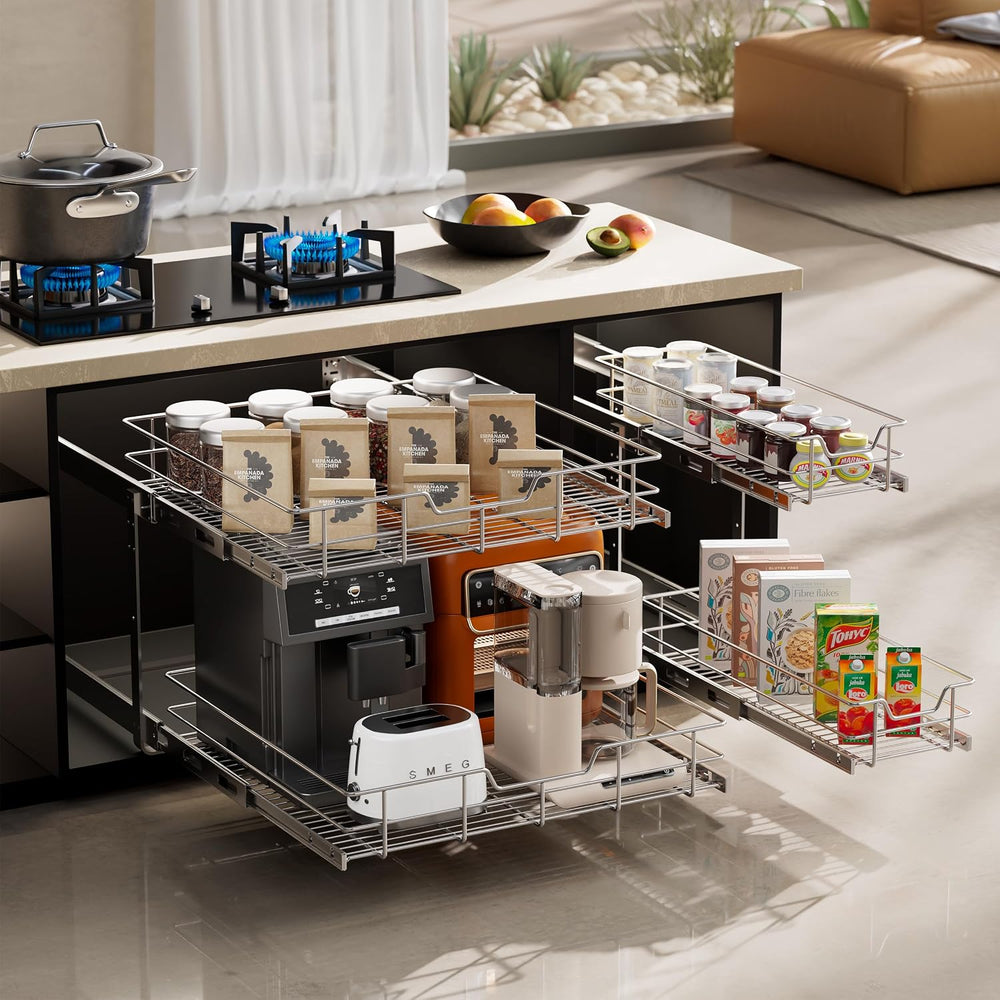 2 Tier Pull Out Cabinet Organizer 11" W X 22" D, Chromed, Full Slid...