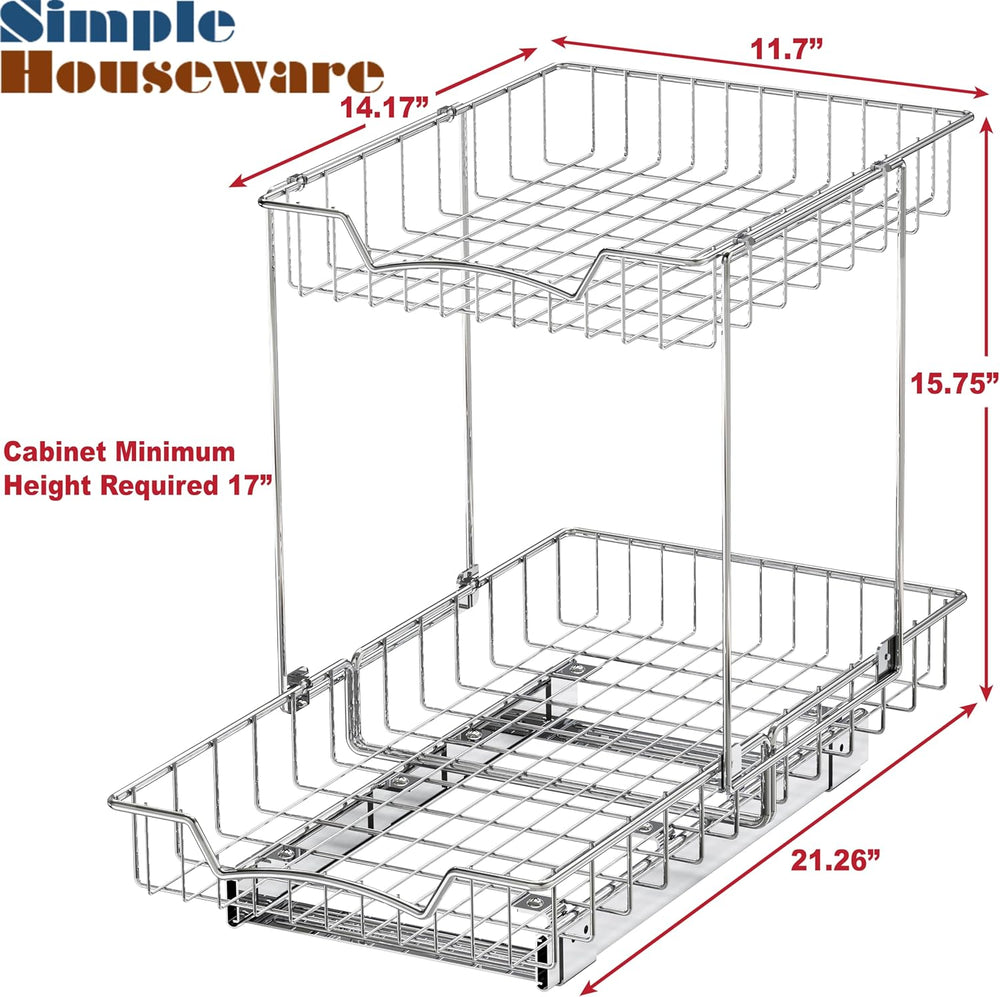 Simple Houseware 2-Tier (L+L) Pull Out Under Cabinet Sliding Shelf, Chrome