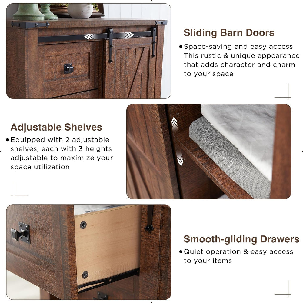 T4TREAM 5 Drawers Dresser with Sliding Barn Doors, Reclaimed Barnwood