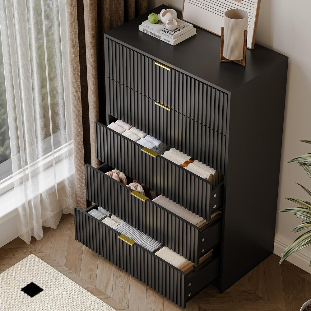 MAISONARIA 5 Drawer Dresser for Bedroom, Tall Dresser Chest of Drawers with G...