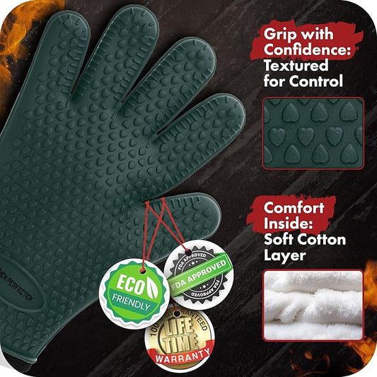 KITCHEN PERFECTION XL Silicone Smoker Oven Gloves-Extreme Heat Resistant BBQ - Image 2
