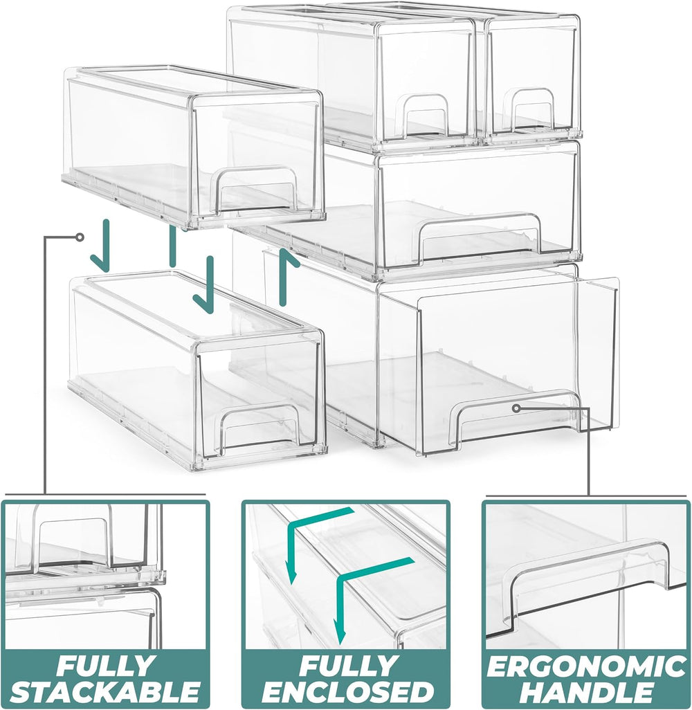 Sorbus Clear Stackable Storage Drawers with Pull-Out Bins (Small, 4 Pack)