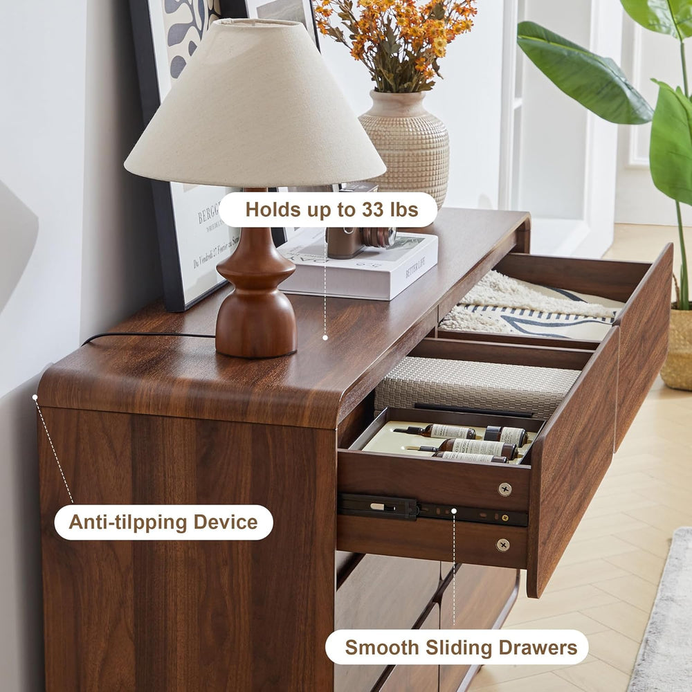 Modern 6 Drawer Dresser for Bedroom, 48" Wooden Chest of Drawers, Walnut