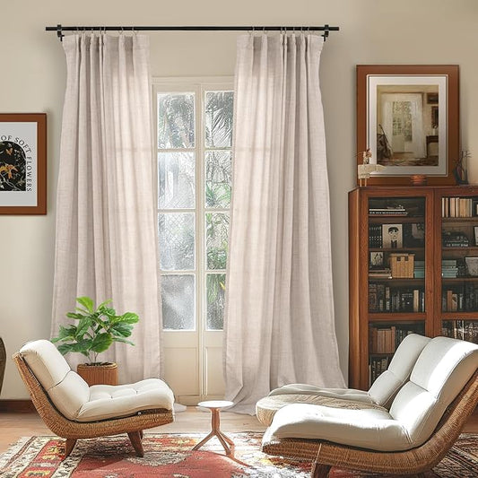 YoungsTex Linen Semi Sheer Curtains 90 Inch Length 2 Panels - Image 2