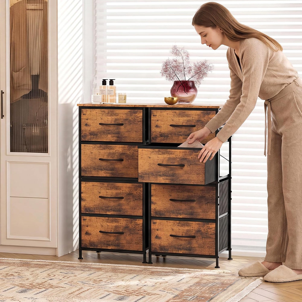 WLIVE Small Dresser Nightstand for Bedroom, 4 Drawers, Rustic Brown