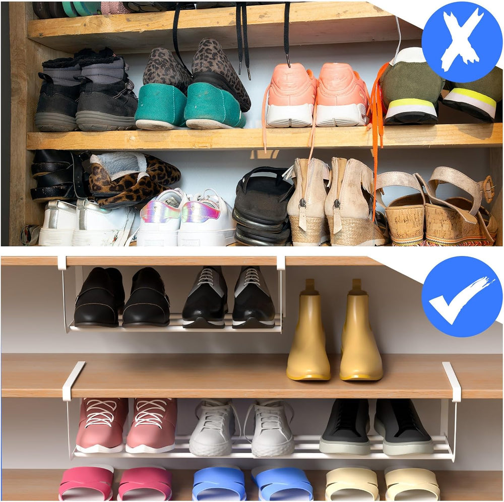 CroBlissful 4 Pcs Expandable Shoe Rack Shelf Organizer for Closet, White