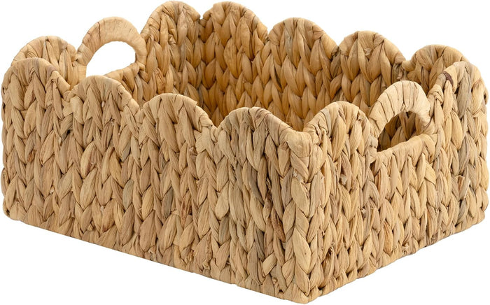StorageWorks Wicker Baskets, Large Scalloped Baskets, Water Hyacinth