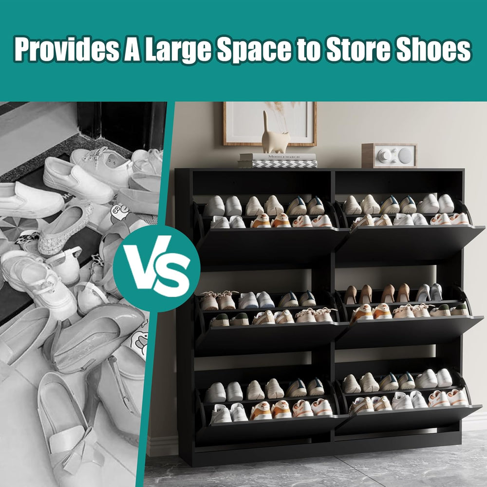 Xixini Shoe Storage Cabinet for Entryway with 6 Flip Drawers, Sturdy Wood Hid...