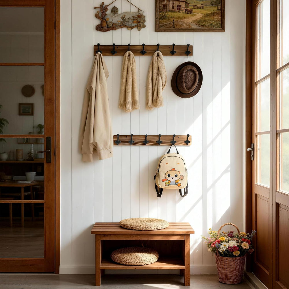 WEBI Rustic Coat Rack Wall Mount,24" Long 6 Cast Iron Coat Hooks Wall Mo...