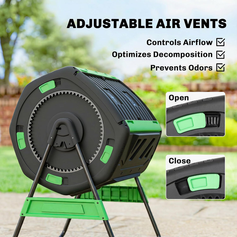 Outsunny Compost Bin Outdoor, 53 Gal Dual Chamber Compost Tumbler, Green