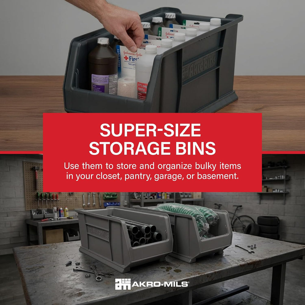 Akro-Mils 30287 Super-Size AkroBins Plastic Storage Bins, Space-Saving Stacka...