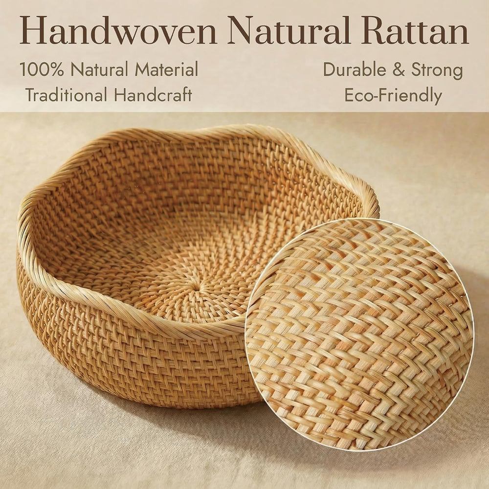 YANGQIHOME Rattan Bread Basket, Round Fruit Baskets, Wicker Storage Bowls, Na...