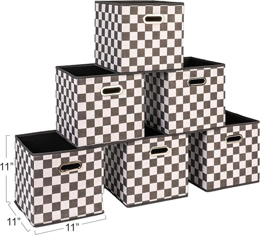 Household Essentials Fabric Storage Bins 6 Piece Set, Checkerboard White and - Image 2