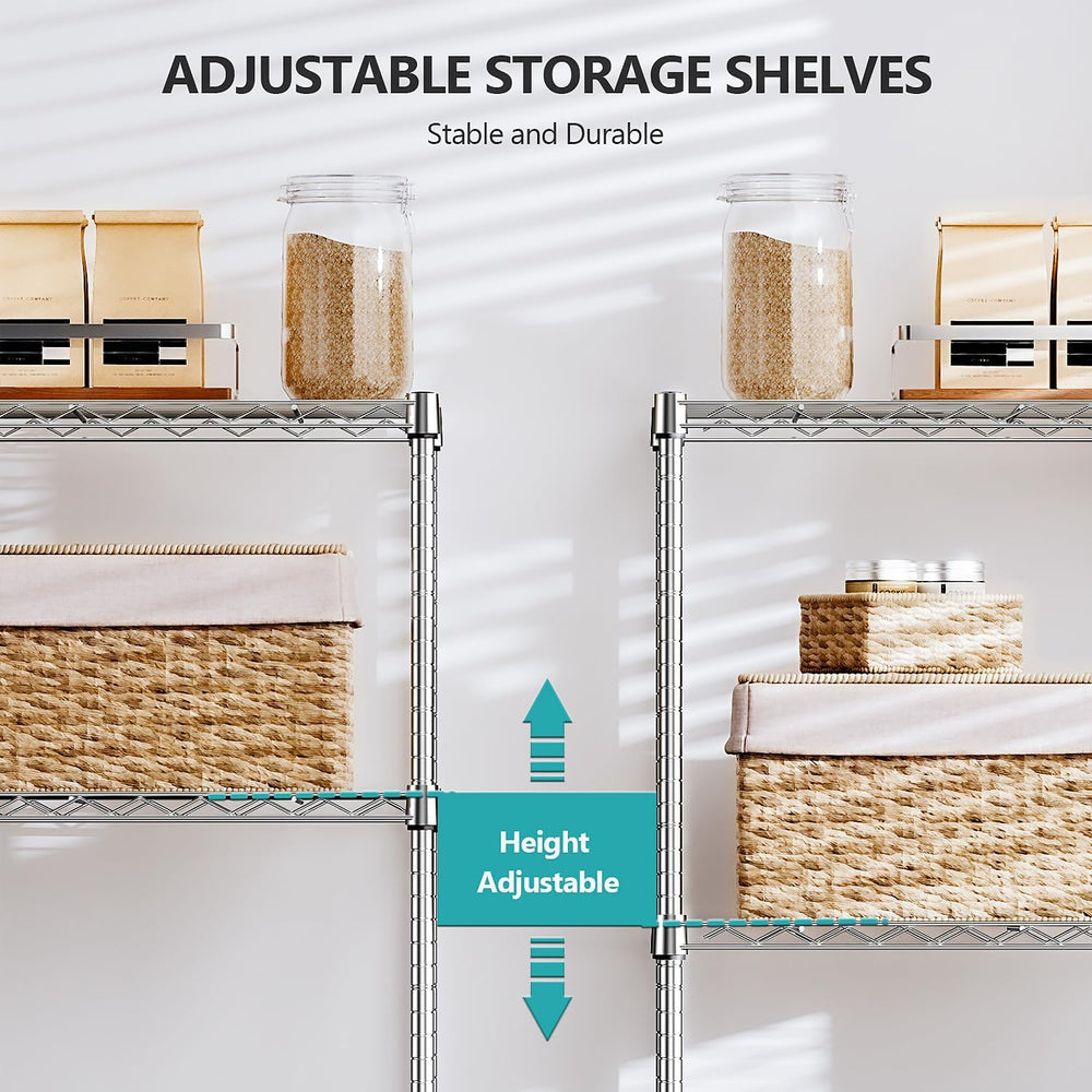 IZEUK 5-Tier Chrome Metal Storage Shelves, Adjustable Wire Shelving Unit for ...