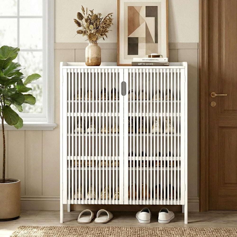 Bamboo Shoe Storage Cabinet for Entryway with Doors, Hidden Shoe Organizer