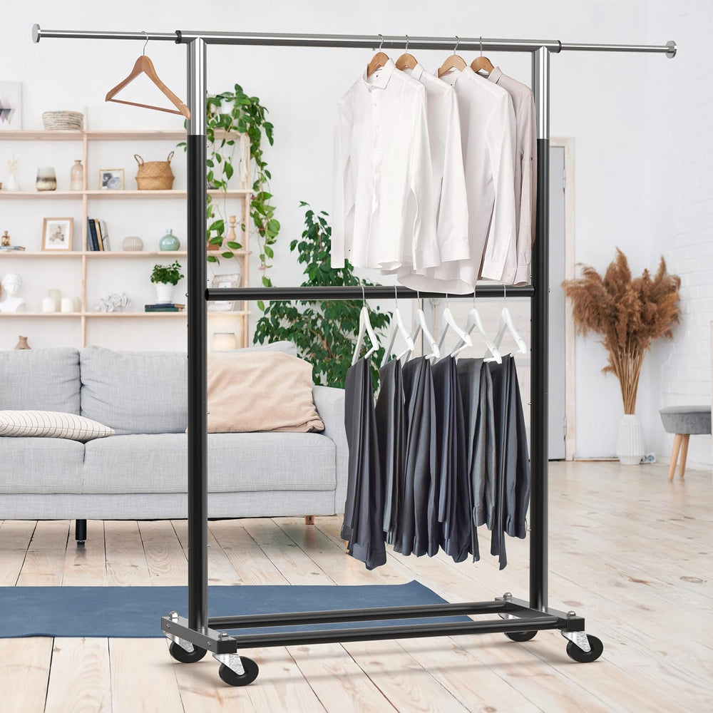 Simple Houseware Double Rod Adjustable Clothing Garment Rack, Black