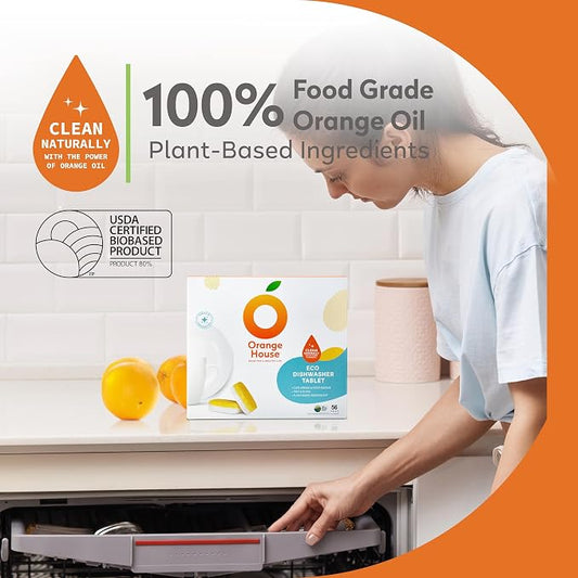 Orange House Plant Based Dishwasher Tabs 56 Count | 100% Food Grade Orange Oil - Image 2