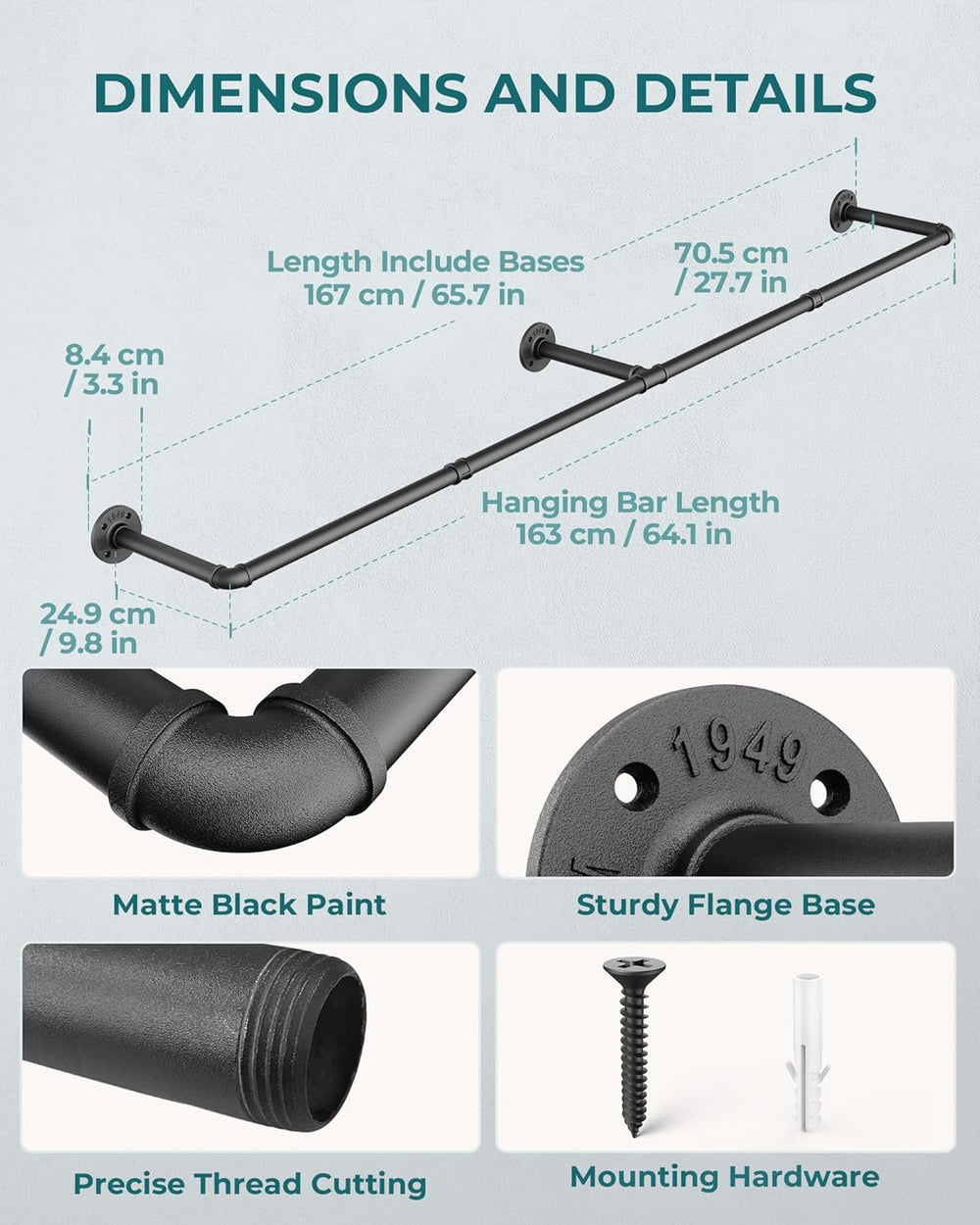 OROPY 65.7" Heavy Duty Industrial Pipe Clothes Rack for Hanging Clothes 2PK