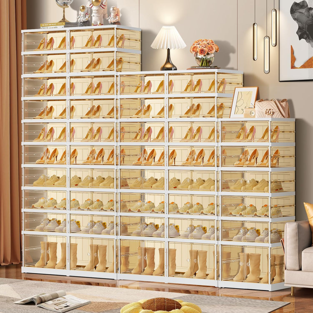 EHAMILY 6-Tier Foldable Shoe Rack Organizer with Doors, 24 Pairs, White