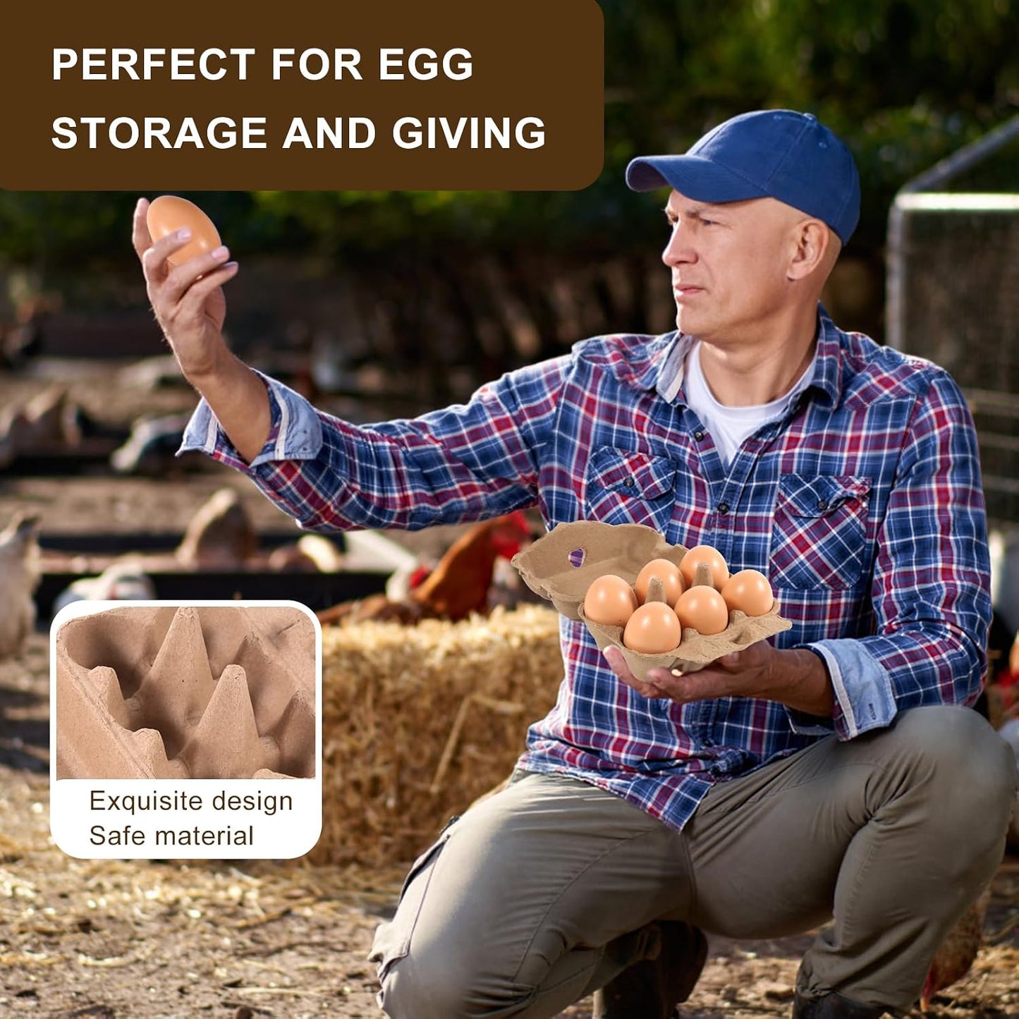 DecarDamai 40 Pack Half Dozen Egg Cartons Bulk 6 Count, Empty Natural Paper Pulp Egg Cartons Reusable, Strong Sturdy Design Made from Natural Cardboard.