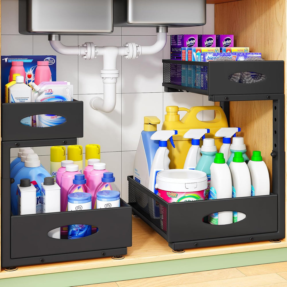 Under Sink Organizer, 1-Pack Pull Out Cabinet Organizer 2 Tier Metal Slide Ou...