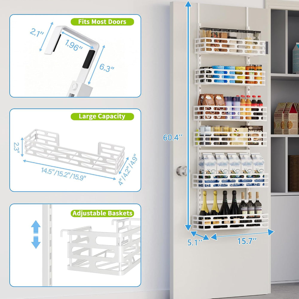 6-Tier Over Door Pantry Rack, Adjustable Hanging Storage Organizer for Kitche...