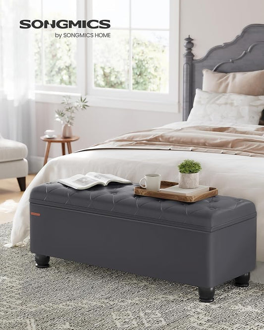 SONGMICS Storage Ottoman, Storage Bench, Tufted Entryway Bedroom Bench - Image 2