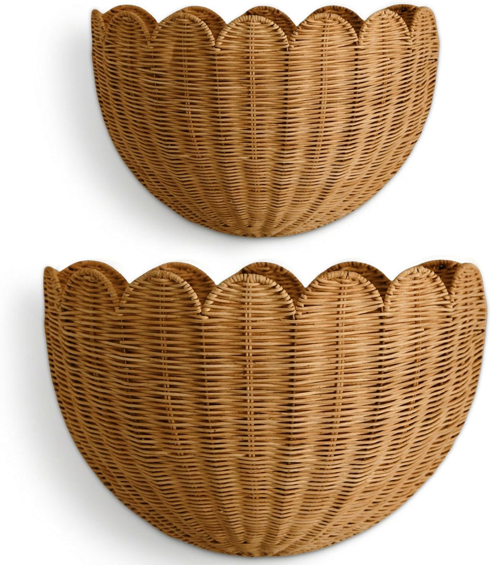 BEBE BASK The Original Scalloped Wicker Wall Basket – Set of 2 (16x10x7 In)