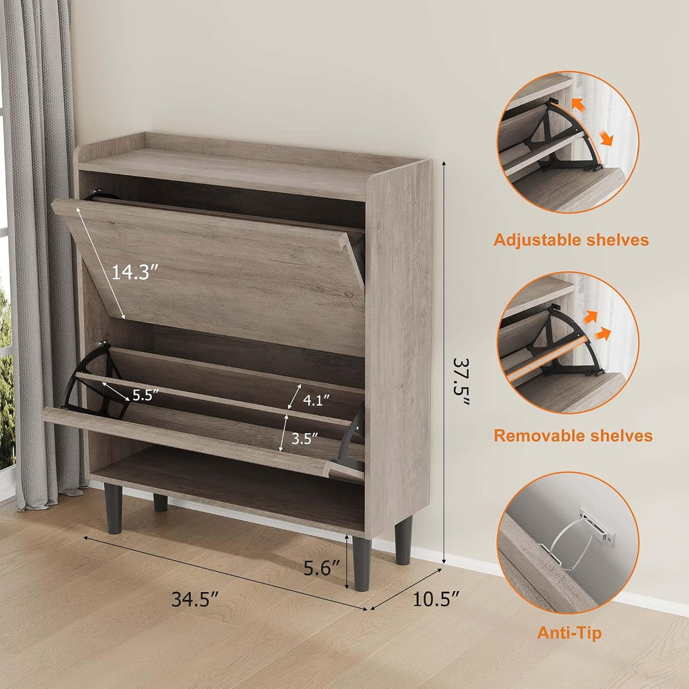 GarveeHome Shoe Cabinet with 2 Flip Drawers, Wooden Shoe Organizer Cabinet wi...