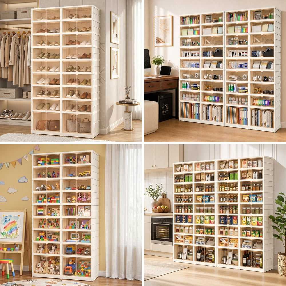 Collapsible Shoe Rack Organizer, Clear Doors Plastic Shoe Storage Cabinet