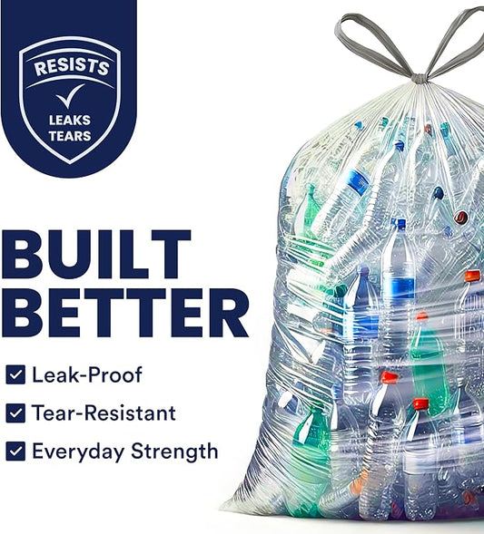 Plasticplace 32-33 Gallon Recycling Bags │ 0.9 Mil │ Clear Drawstring Garbage - Image 2