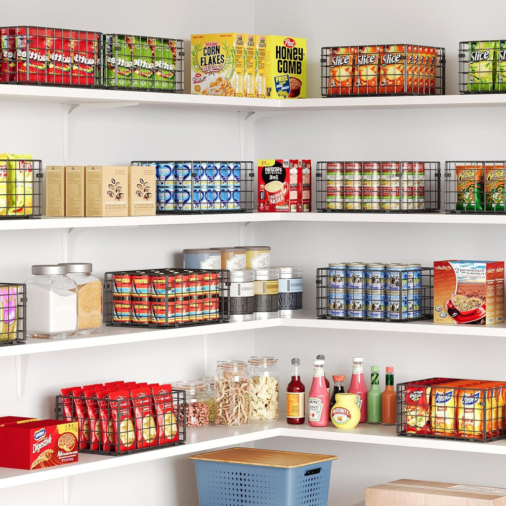 X-cosrack Metal Wire Basket Pantry Baskets Foldable Cabinet Organizers with H...